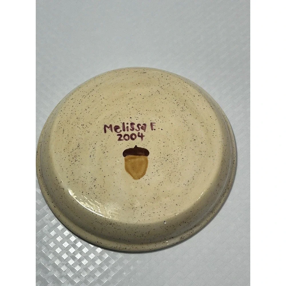 Handmade And Painted Leaves‎ And Acorns Pottery Dish Plate